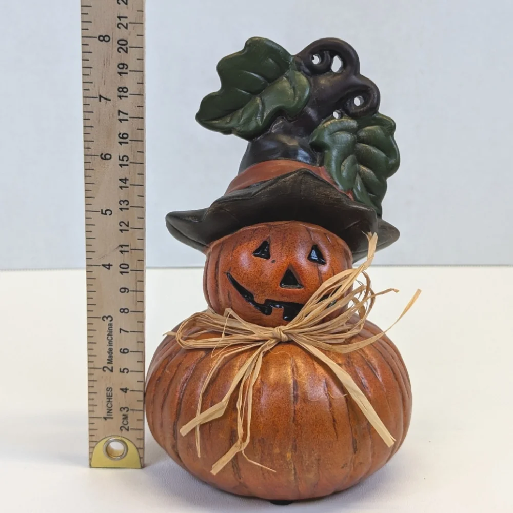 🎃 Pier 1 Halloween Pumpkin Scarecrow Ceramic Statue Decoration Fall Autumn VTG